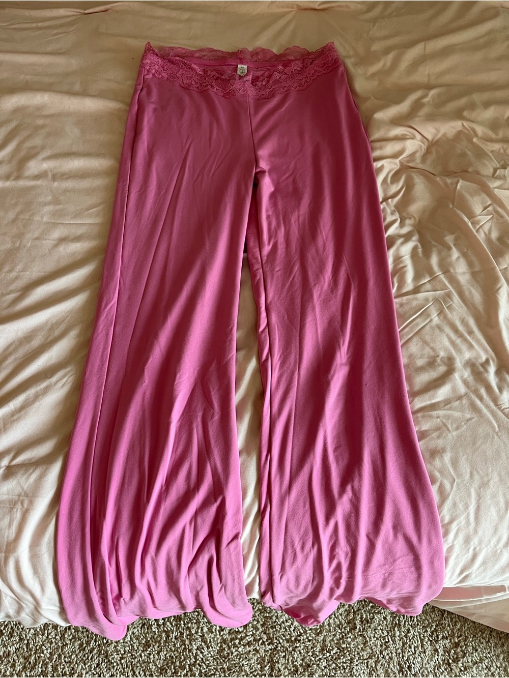 Cotton On Body Hot Pink Lace-Waist Wide-Leg Lounge Pants